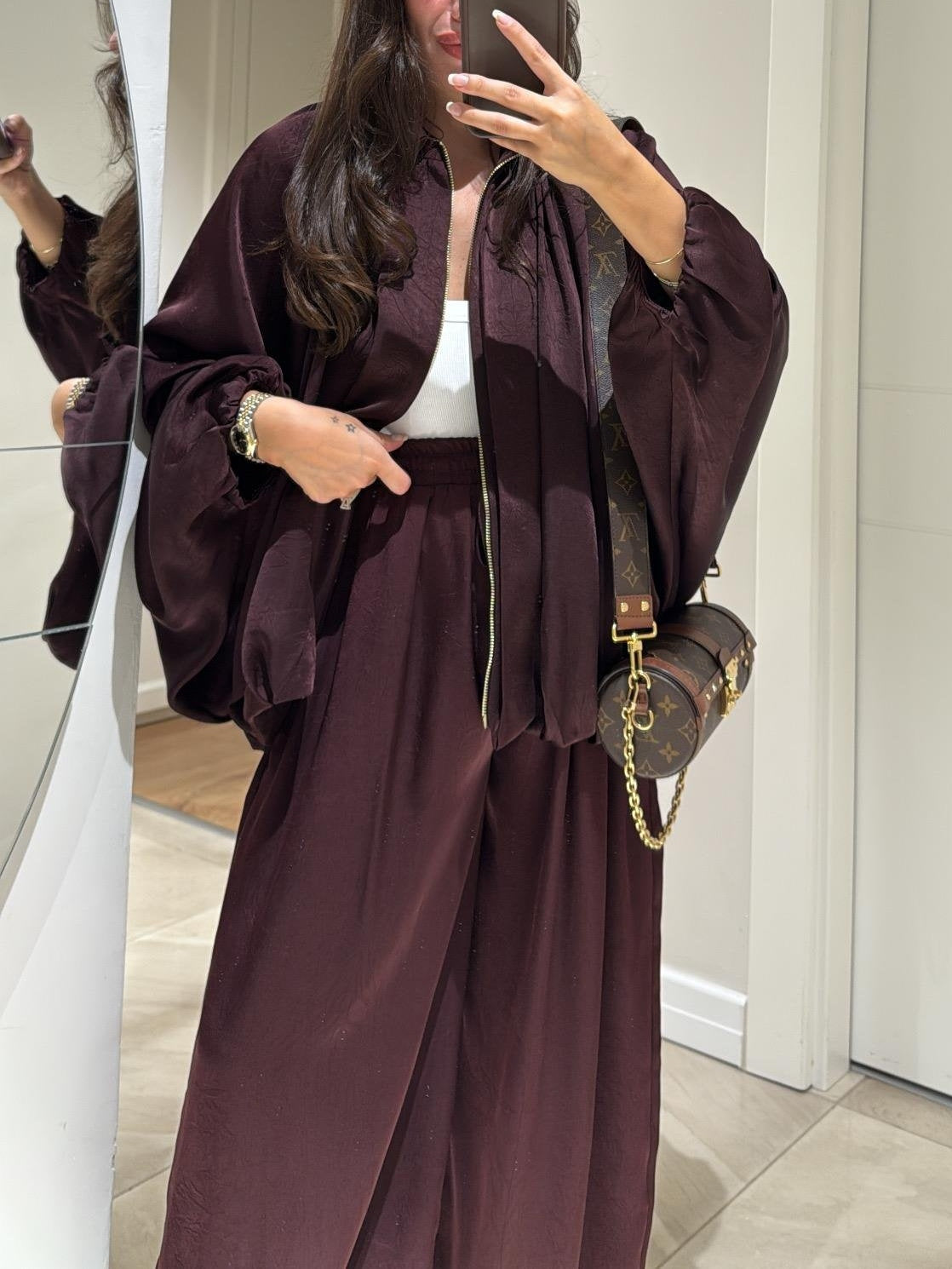 Brown Jacket + Drawstring Trousers Casual Two-piece Suit