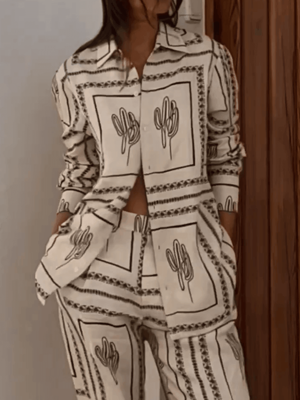 Geometric Line Abstract Printing Two-Piece Set