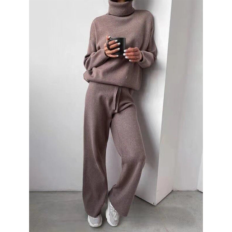 Turtleneck Solid Colour Sweater Knit Set
