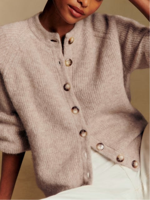 Crew Neck Button-Down Cropped Sweater