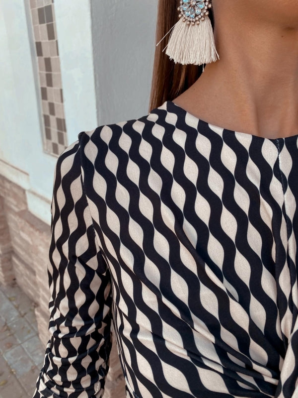 Bianca | Black Midi Dress with Print