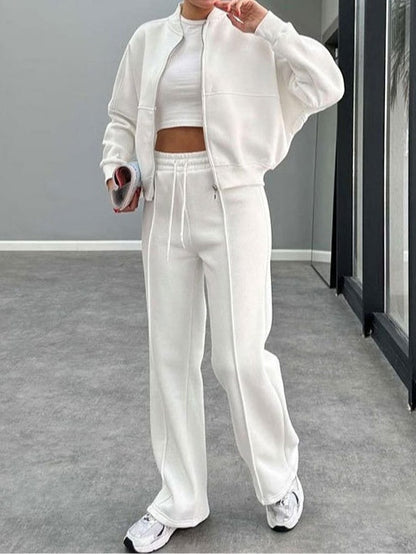 Women's zippered cardigan and straight trousers suit