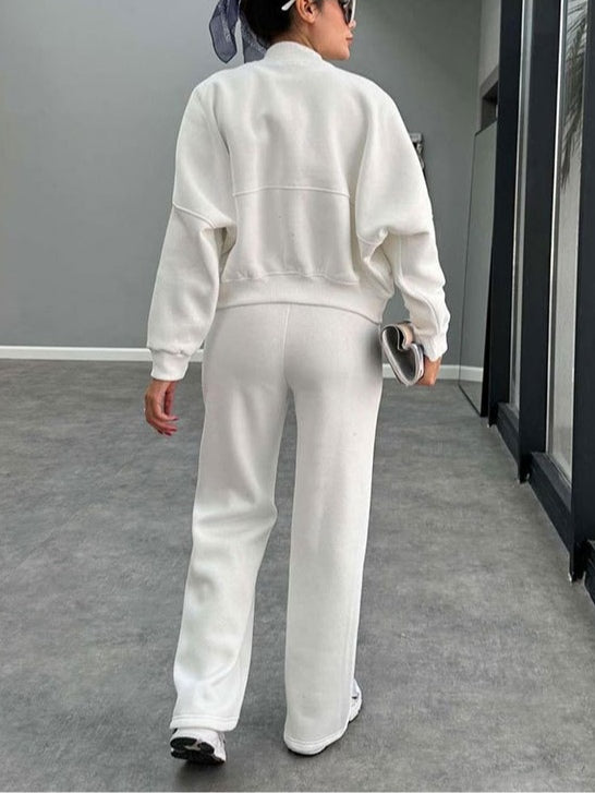 Women's zippered cardigan and straight trousers suit