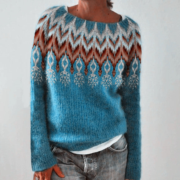 Casual Feather Print Crew-neck Sweater