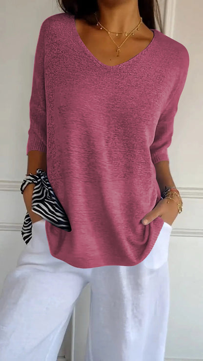 Solid Colour Knitted V-neck Top
