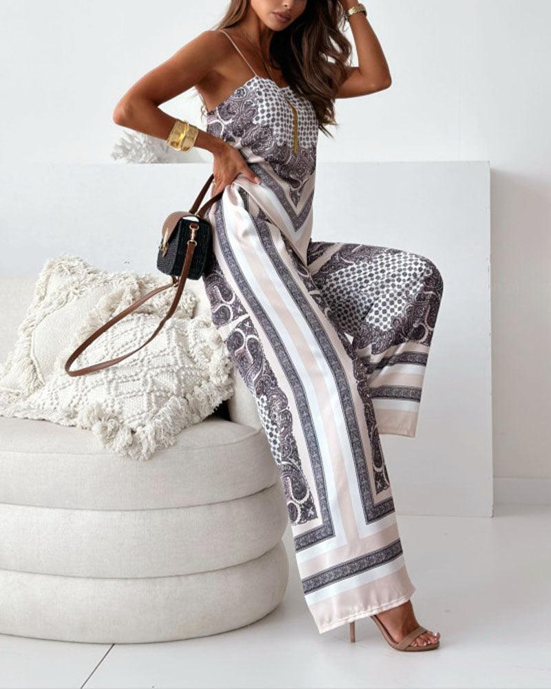 Stylish Printed Lace-Up Vest & Trousers Two-Piece Set