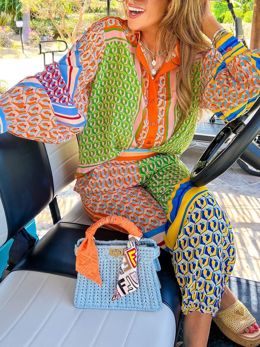 Colourful Unique Print Elastic Waist Pocketed Loose Bloomer Pants