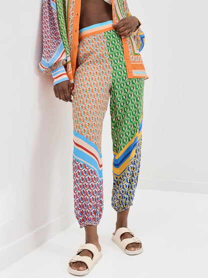 Colourful Unique Print Elastic Waist Pocketed Loose Bloomer Pants