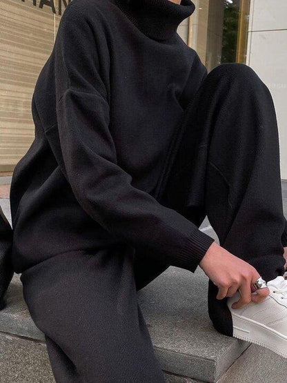 Knitted solid colour loose casual suit