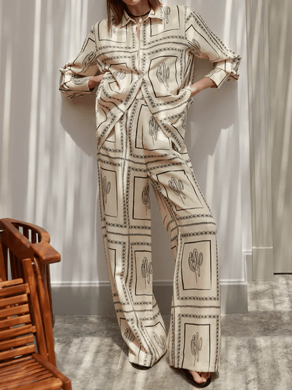 Geometric Line Abstract Printing Two-Piece Set