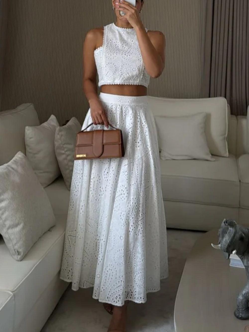 Cashew flower textured long skirt suit