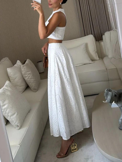 Cashew flower textured long skirt suit