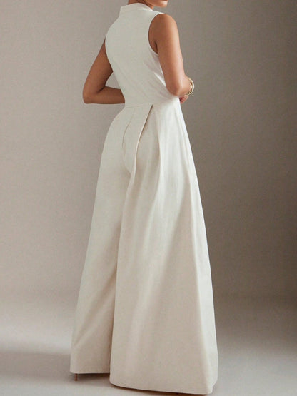 Wide Leg Zip-Up Sleeveless Jumpsuit