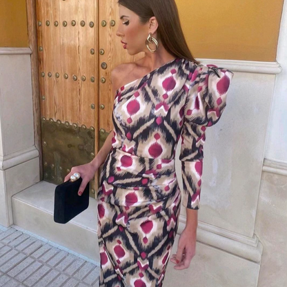 Yllana | Midi Dress with One Shoulder Lilac