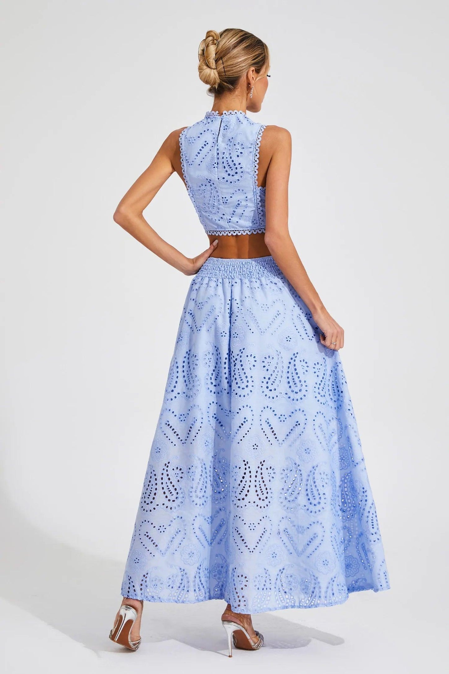 Halia Blue Embroidered Sleeveless Set