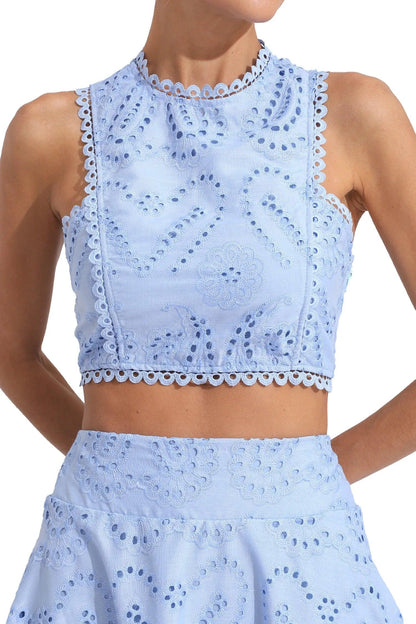 Halia Blue Embroidered Sleeveless Set