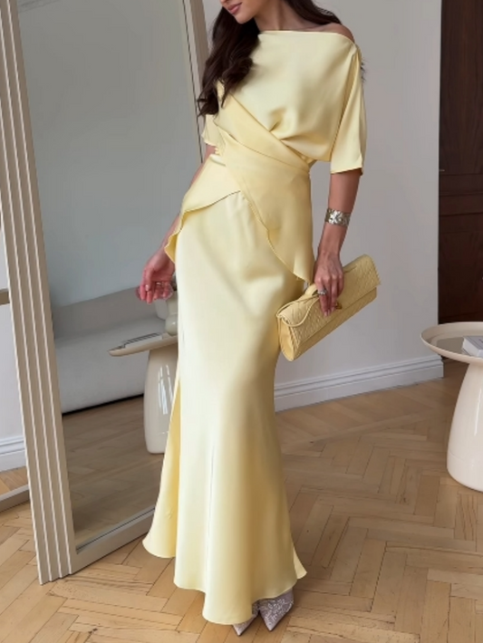 Off-shoulder tie top and skirt set