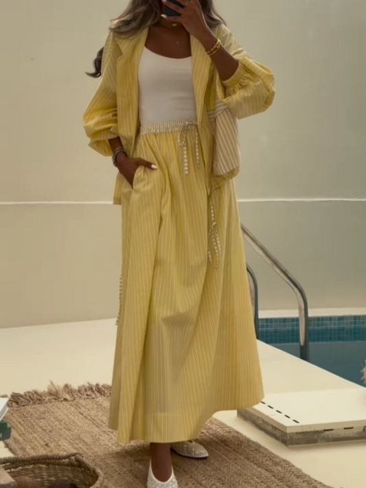 Yellow Striped Casual Set