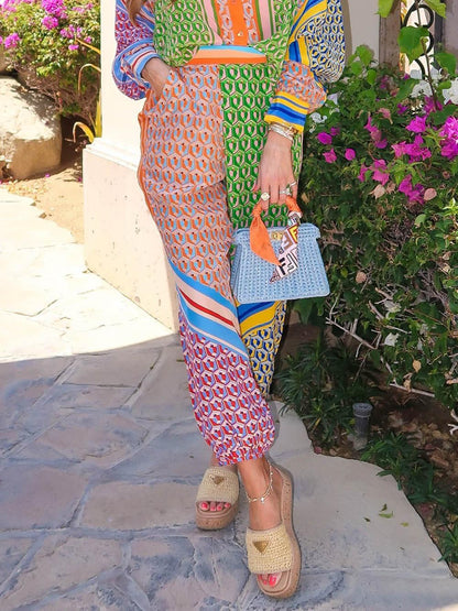 Colourful Unique Print Elastic Waist Pocketed Loose Bloomer Pants