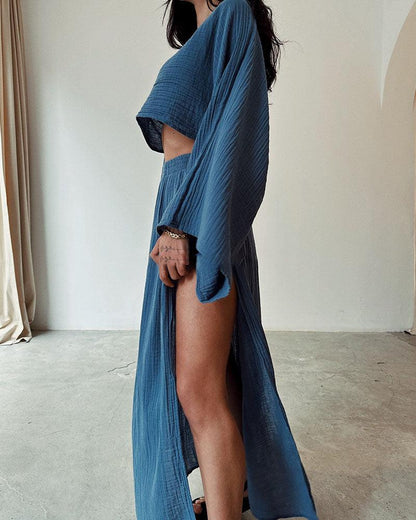 Chic Slit Cotton and Linen Casual Two-Piece Set