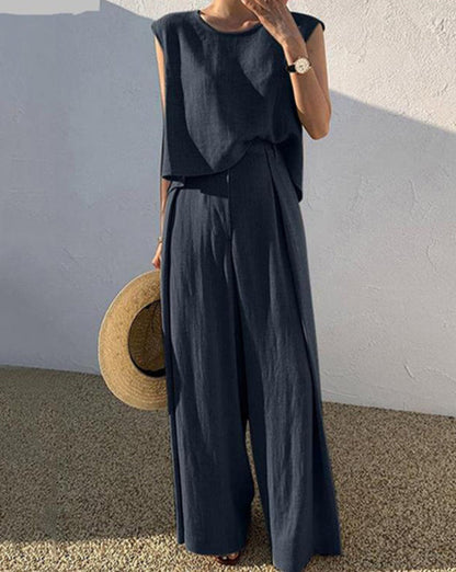 Linen Blend Casual Trousers Set