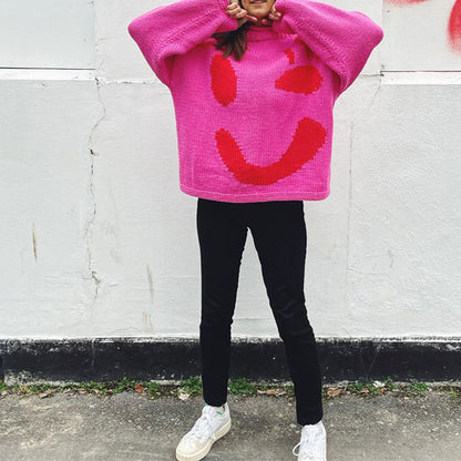 Casual Knitted Smiley Sweater