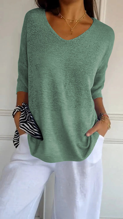 Solid Colour Knitted V-neck Top