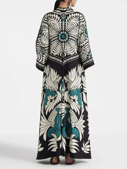Elegance Floral Print Waterfall Sleeves Maxi Dress