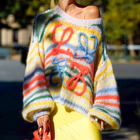 Casual Colourful Striped Knitted Sweater