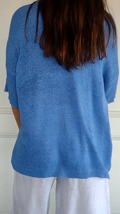 Solid Colour Knitted V-neck Top