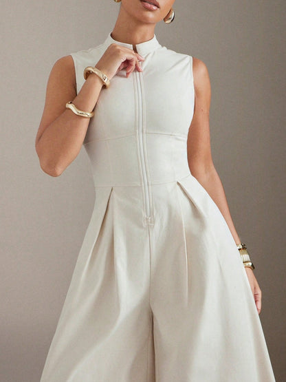 Wide Leg Zip-Up Sleeveless Jumpsuit