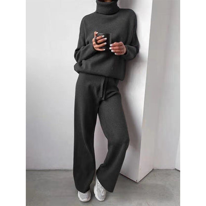 Turtleneck Solid Colour Sweater Knit Set