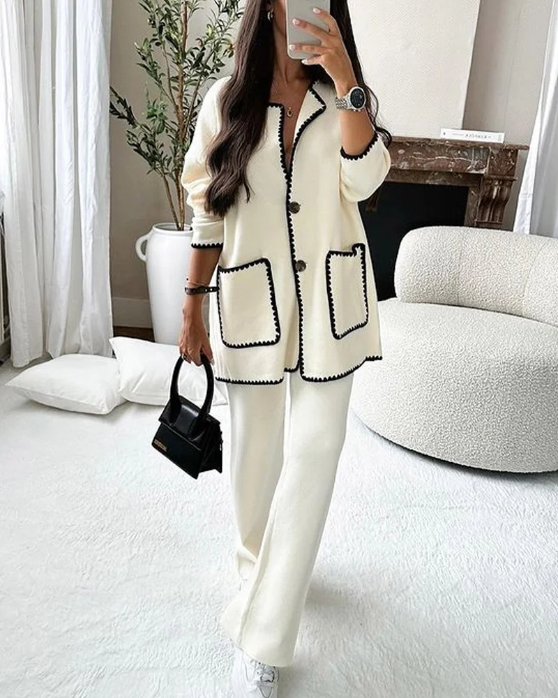 Edge Decorated Jacket Casual Trousers Two-piece Set