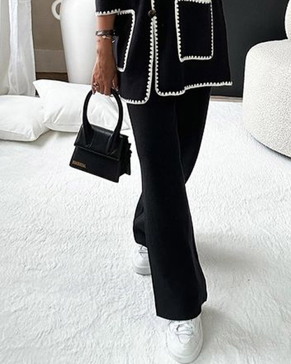 Edge Decorated Jacket Casual Trousers Two-piece Set