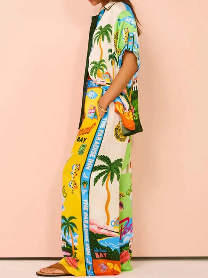 Summer Casual Loose Vacation Printed Two-piece Set
