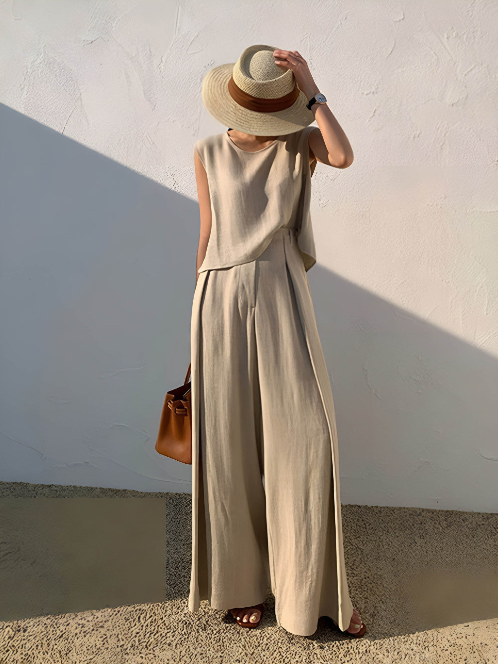 Linen Blend Casual Trousers Set