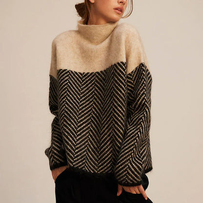 Pauline | Turtleneck with Herringbone Print