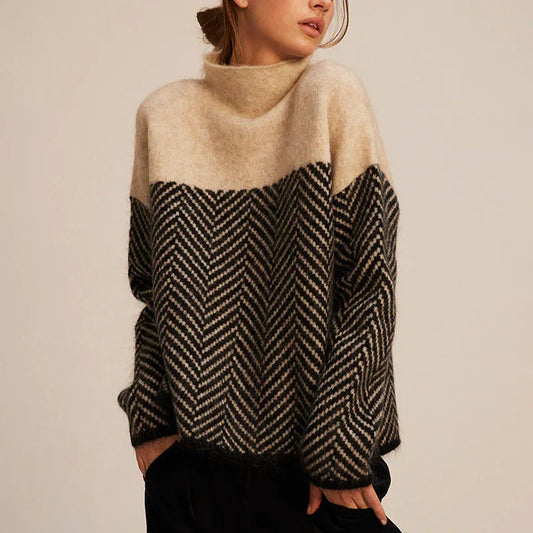 Pauline | Turtleneck with Herringbone Print
