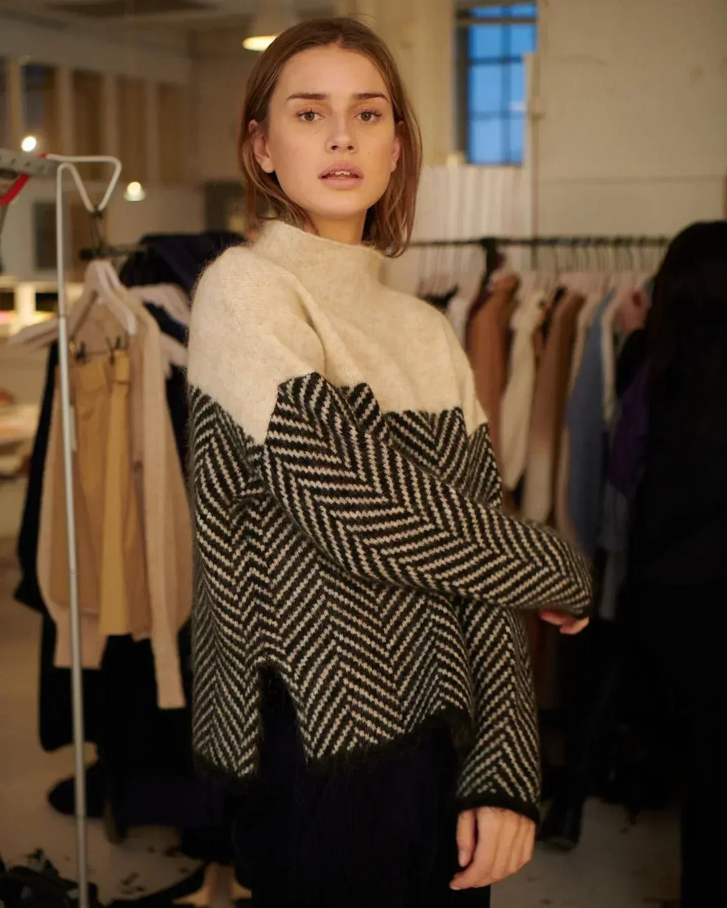 Pauline | Turtleneck with Herringbone Print