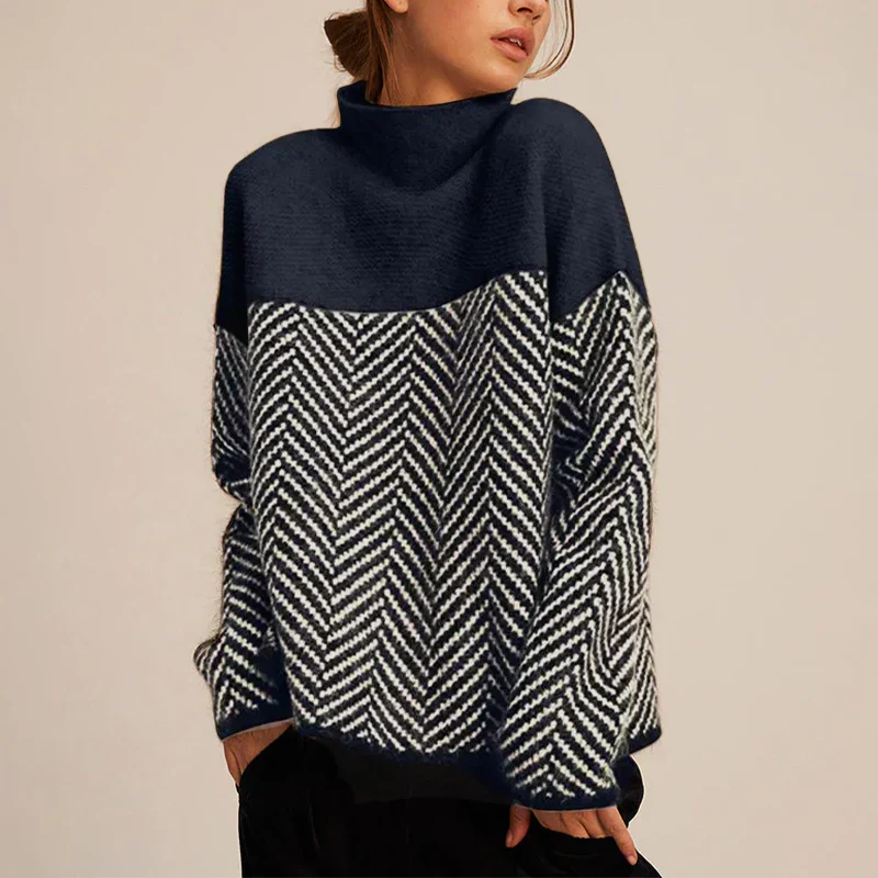 Pauline | Turtleneck with Herringbone Print