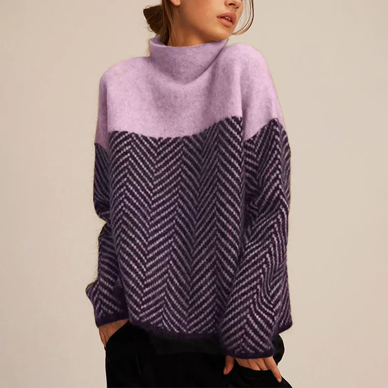 Pauline | Turtleneck with Herringbone Print