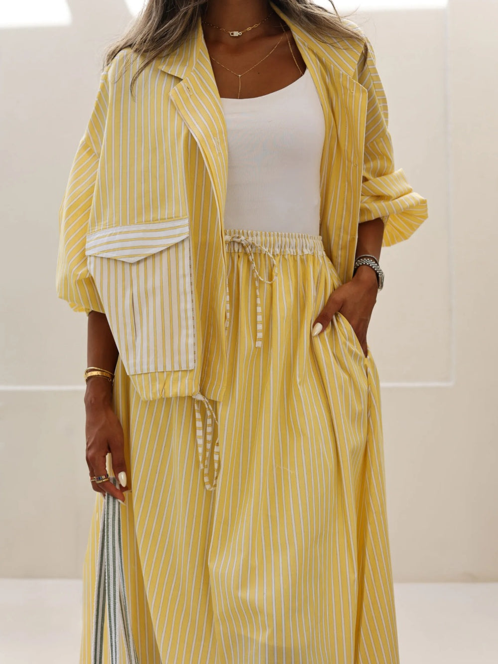Yellow Striped Casual Set