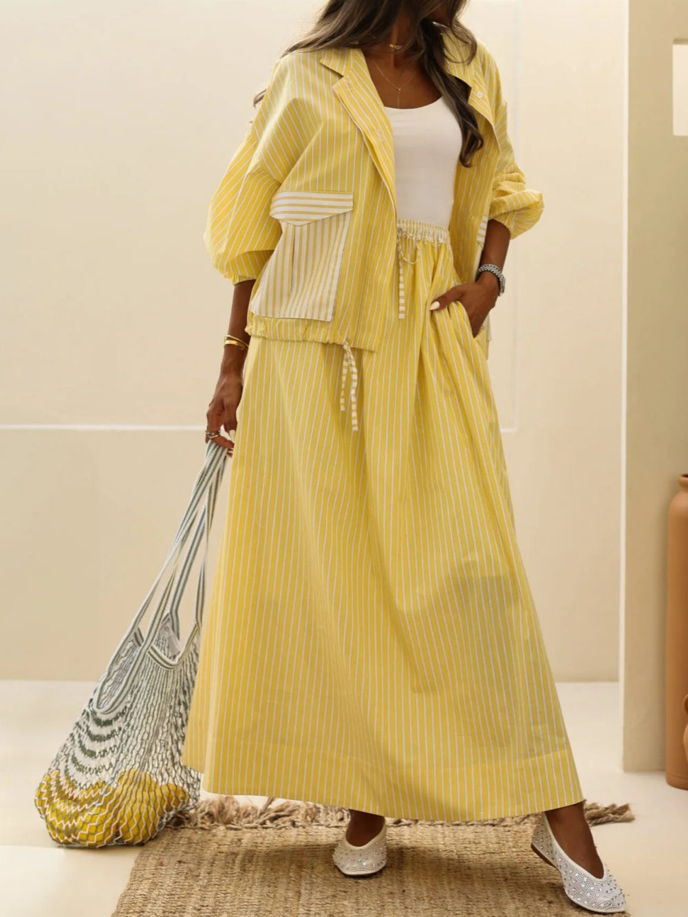 Yellow Striped Casual Set