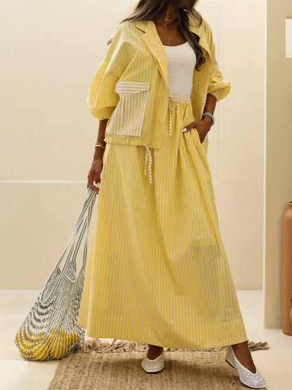 Yellow Striped Casual Set