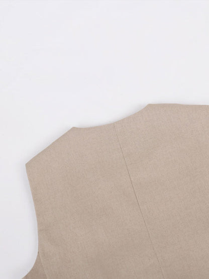 Classic V-neck Pleated Cotton and Linen Wide-leg Trousers Suit