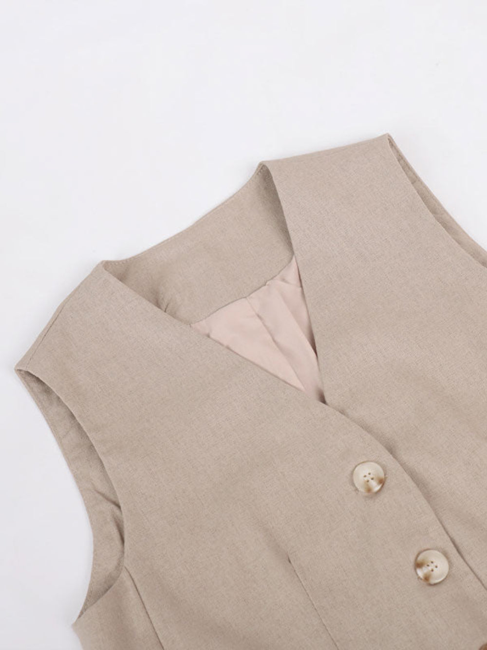 Classic V-neck Pleated Cotton and Linen Wide-leg Trousers Suit