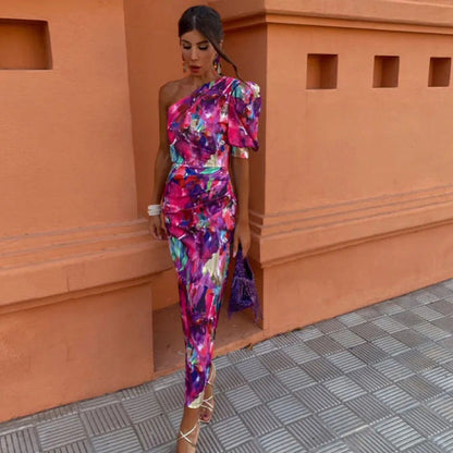 Yllana | Midi Dress with One Shoulder Lilac