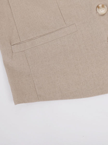 Classic V-neck Pleated Cotton and Linen Wide-leg Trousers Suit