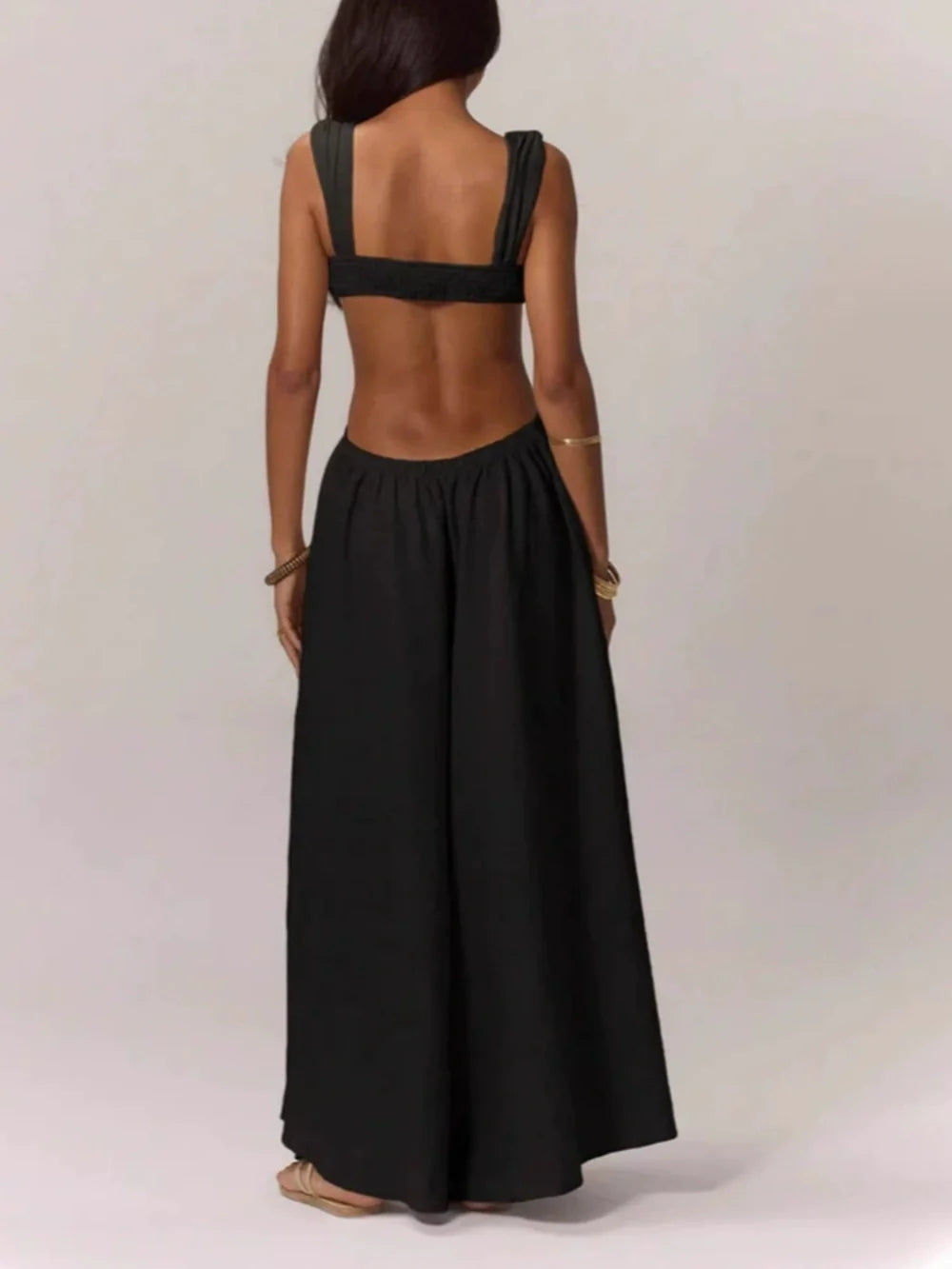Paneled pleated wide-leg jumpsuit