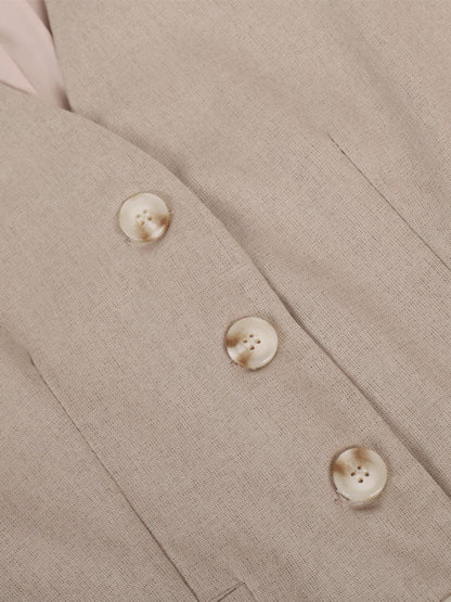 Classic V-neck Pleated Cotton and Linen Wide-leg Trousers Suit